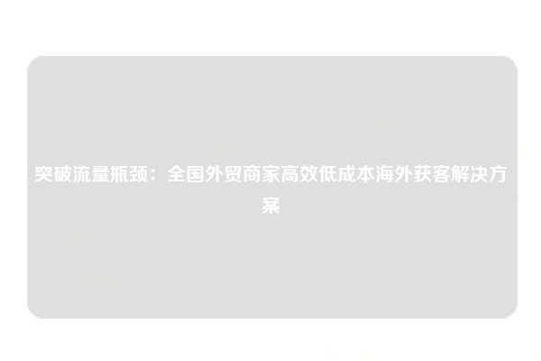 突破流量瓶颈：全国外贸商家高效低成本海外获客解决方案