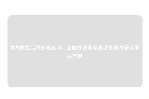 助力国货品牌扬帆出海：全国外贸商家高效低成本获客解决方案