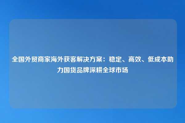 全国外贸商家海外获客解决方案：稳定、高效、低成本助力国货品牌深耕全球市场