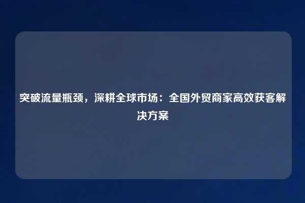 突破流量瓶颈,深耕全球市场:全国外贸商家高效获客解决方案