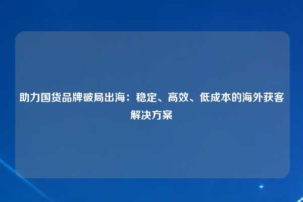 助力国货品牌破局出海:稳定、高效、低成本的海外获客解决方案