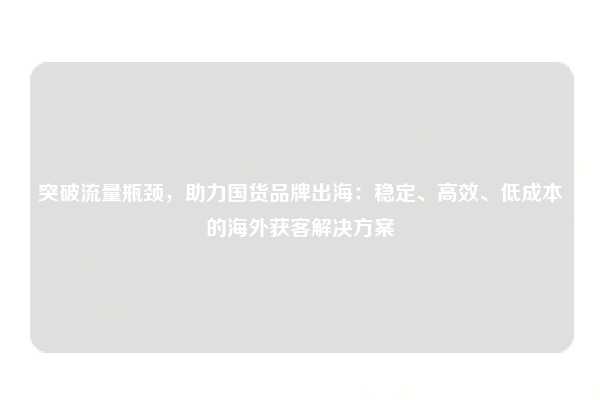 突破流量瓶颈，助力国货品牌出海：稳定、高效、低成本的海外获客解决方案
