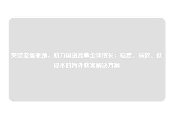 突破流量瓶颈,助力国货品牌全球增长:稳定、高效、低成本的海外获客解决方案