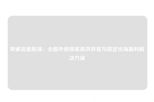 突破流量瓶颈:全国外贸商家高效获客与稳定出海盈利解决方案