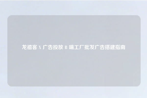 龙禧客 X 广告投放 B 端工厂批发广告搭建指南