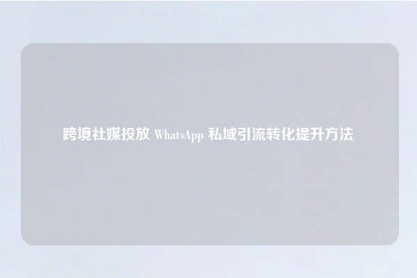 跨境社媒投放 WhatsApp 私域引流转化提升方法