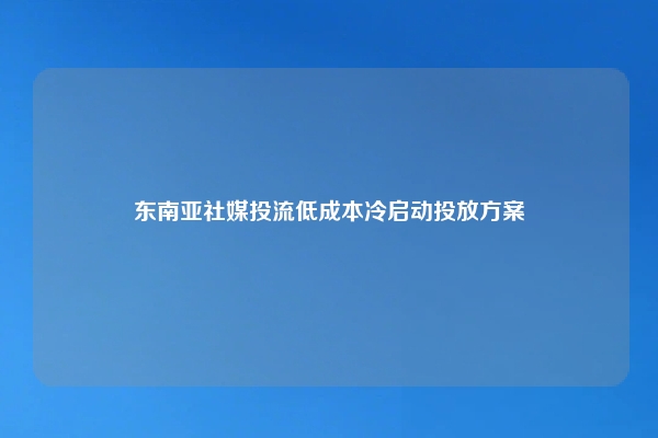 东南亚社媒投流低成本冷启动投放方案
