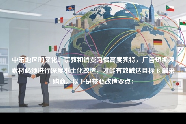 中东地区的文化、宗教和消费习惯高度独特，广告短视频素材必须进行深度本土化改造，才能有效触达目标 B 端采购商。以下是核心改造要点：