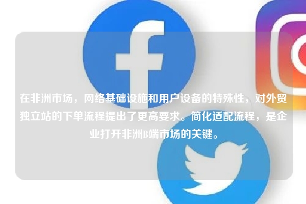 在非洲市场，网络基础设施和用户设备的特殊性，对外贸独立站的下单流程提出了更高要求。简化适配流程，是企业打开非洲B端市场的关键。